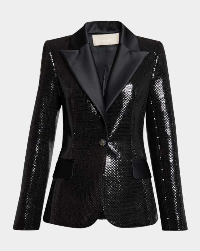Sequined Satin Single-Breasted Blazer Jacket